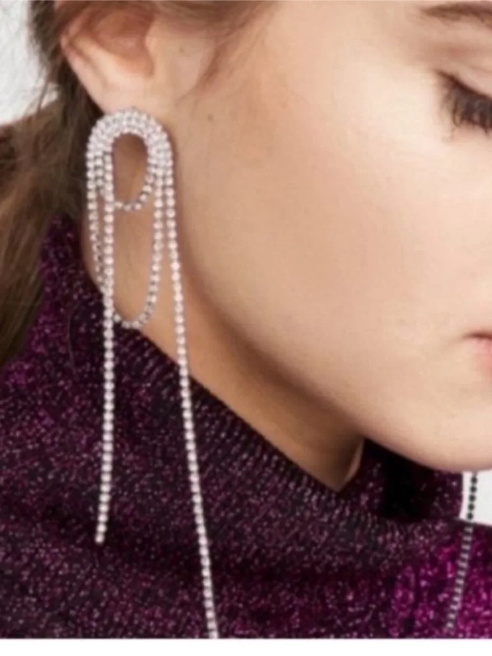 New! Silver Crystal Loop Drop Earrings (1045) NWOT